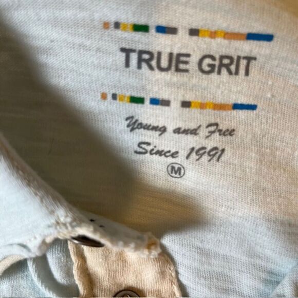 True Grit Young and Free Men's Burnout Slub Button Polo Light Blue M - Picture 10 of 14